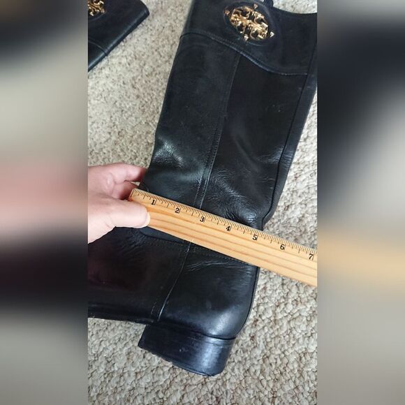 Tory Burch Black Leather Riding Boots with signature Double T motif size 10.5M - Picture 10 of 12